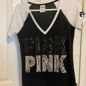 VS Pink Black and White Bling T Shirt  Size M